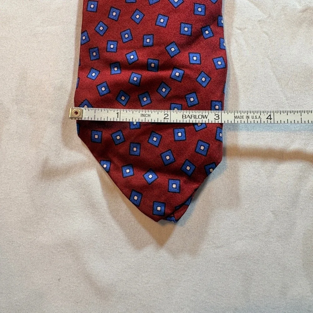Brooks Brothers Makers Silk Tie‎ Mens Burgundy Blue Geometric Square Classic USA
